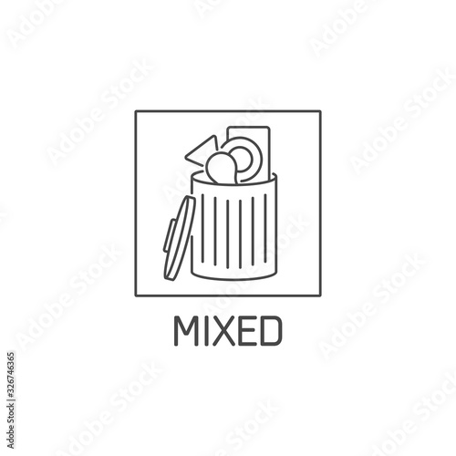 Vector logo, badge and icon for mixed waste. Symbol of sorting garbages.