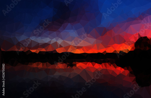 lowpoly sunset in the mountains at a lake