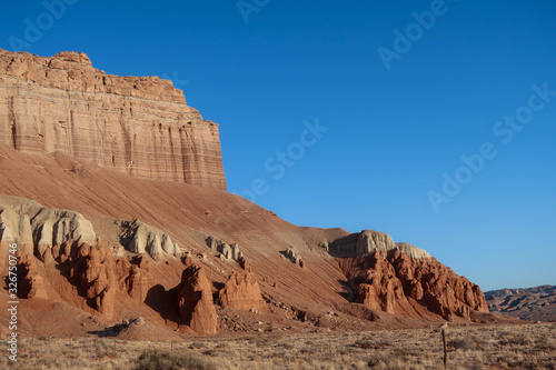 Landscape of brown rock formation or hill at Goblin Valley State Park in Utah