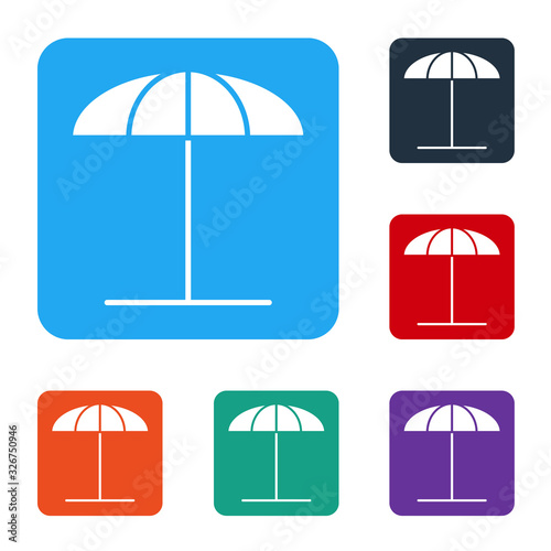 White Sun protective umbrella for beach icon isolated on white background. Large parasol for outdoor space. Beach umbrella. Set icons in color square buttons. Vector Illustration