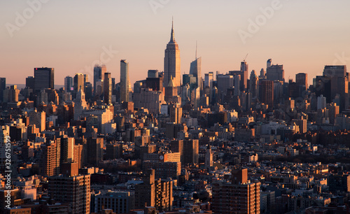 New York City Skyline at dawn Banner image. Warm tones and cool shadows
