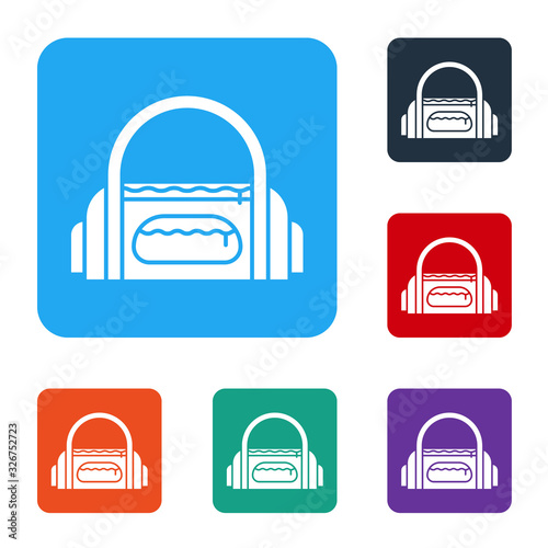 White Sport bag icon isolated on white background. Set icons in color square buttons. Vector Illustration