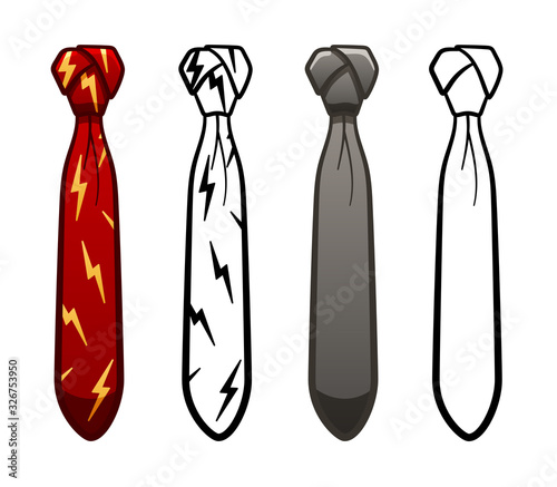Necktie with cape knot in four variants set on white background