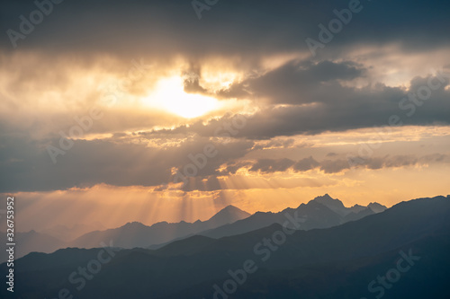 Beautiful landscape with sunset in mountains
