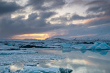 Iceland: sunset over Jökulsárlón Iceberg Lagoon