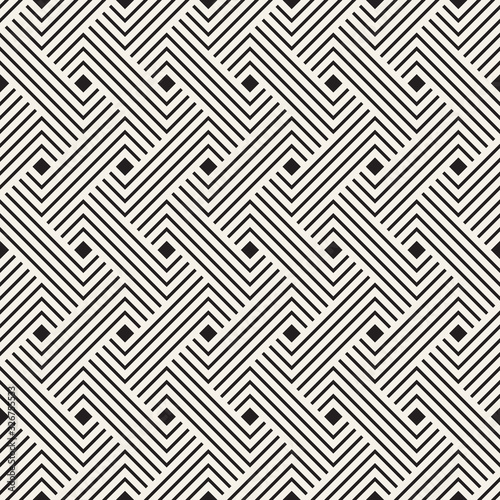 Vector seamless pattern. Decorative geometric interlaced lines design. Monochrome bold wavy stripes background.