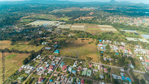 aerial view of the rural area away from Arusha  Farming and people settlement.