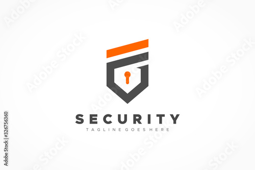 Security Logo Letter F and G Military Shield with Lock Icon Inside. Flat Vector Logo Design Template Element.