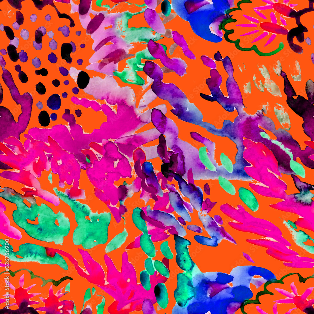 Fototapeta Watercolor creative seamless pattern with beautiful bright abstract shapes. Colorful texture for any kind of a design. Aquarelle abstract background. Contemporary art. Watercolor modern print.
