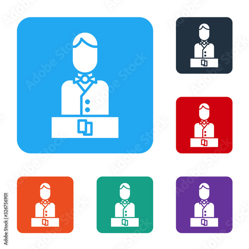 White Casino dealer icon isolated on white background. Casino croupier. Set icons in color square buttons. Vector Illustration
