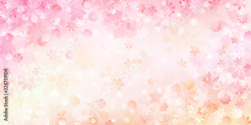 Spring background of various flowers in pink and peach colors