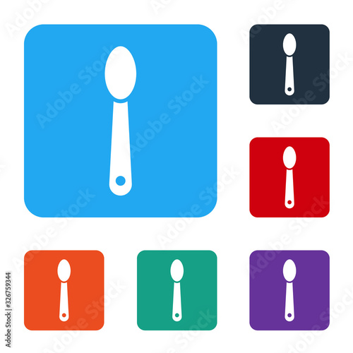 White Heroin in a spoon icon isolated on white background. Concept of drug addiction and dependence from the narcotic. Junkie lifestyle. Set icons in color square buttons. Vector Illustration