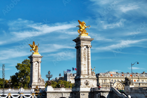 Detail of the Alexander III Bridge, one of the most beautiful bridges that cross the river Seine, in Paris, France.