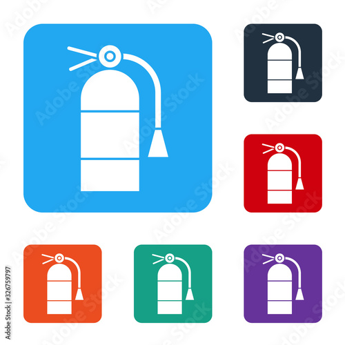 White Fire extinguisher icon isolated on white background. Set icons in color square buttons. Vector Illustration