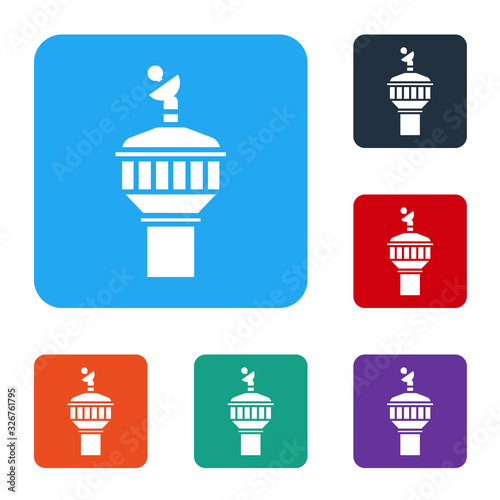 White Radar icon isolated on white background. Search system. Satellite sign. Set icons in color square buttons. Vector Illustration