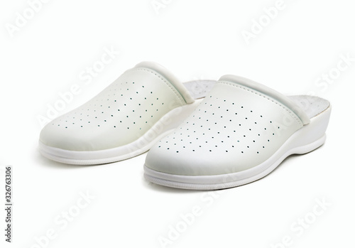 pair of white professional ventilated work clogs