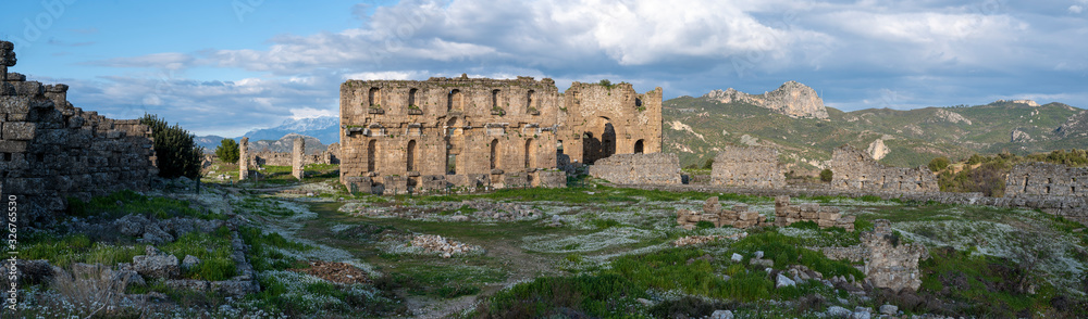 Aspendos Ancient City panorama HD. Turkey 2020
