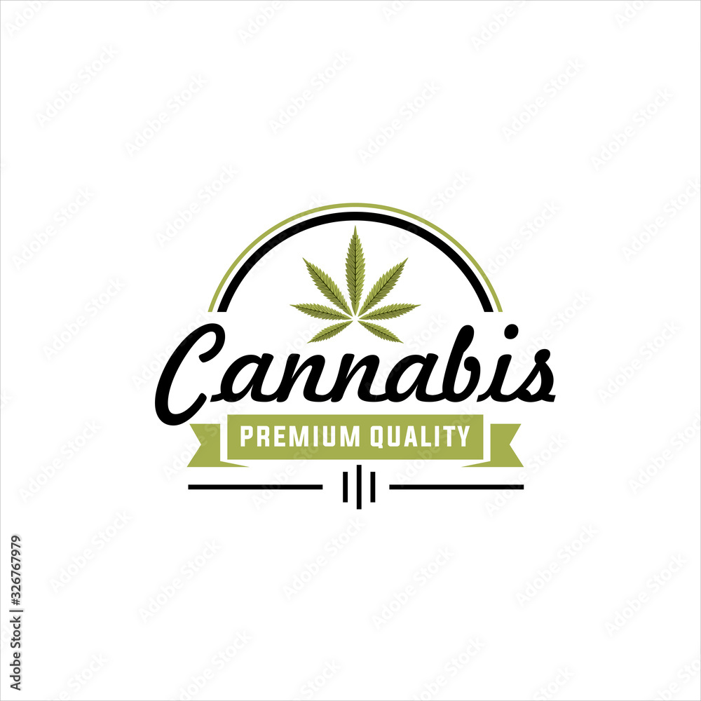 cannabis and marijuana logo design elements. Vector illustration and logotype template, Medical cannabis logo vintage