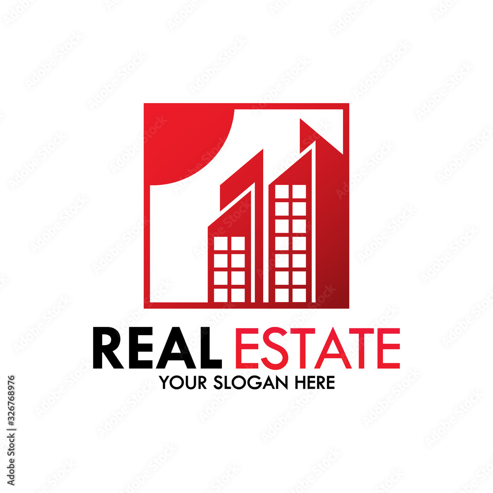 Red Square Real Estate vector logo template concept. Modern buildings sign illustration. City symbol