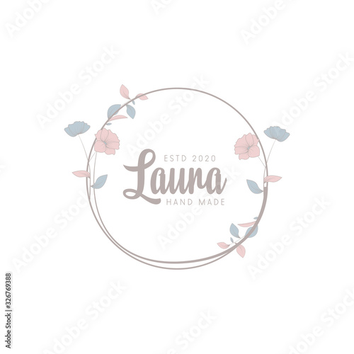 Minimalist logotype laura with leaf element vector eps 10 photo