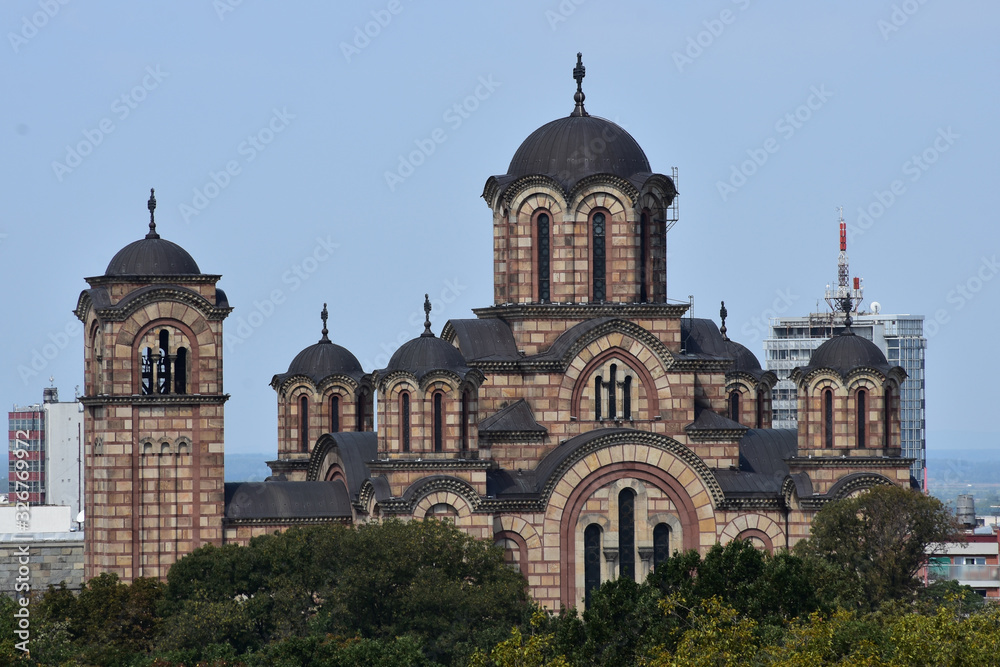 Church of St. Mark in Belgrade on Tasmajdan.City in background