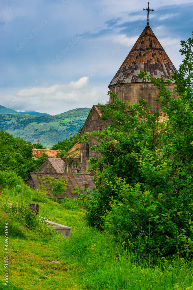 Vertical photo of the monastery Sanahin, a landmark of Armenia