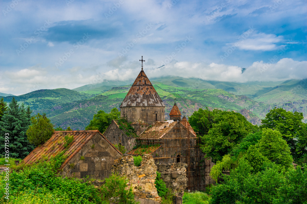 Sight of Armenia in the summer against the mountains - the ancient monastery Sanahin