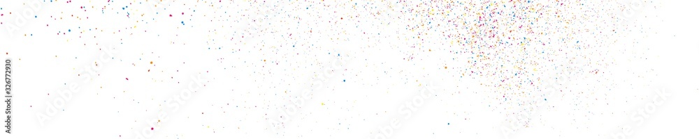 Abstract Explosion of Confetti. Colorful Grainy Texture Isolated on White Panoramic Background. Colored Stains and Blots. Wide Horizontal Long Banner For Site. Illustration, EPS 10.  