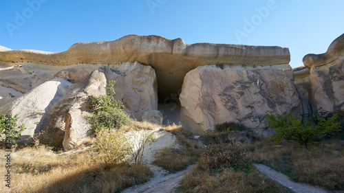 Giant stone monoliths in Cappadocia in Turkey.