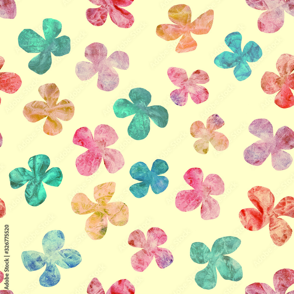 Abstract flowers repeat seamless pattern. Watercolor and digital hand-drawn pattern. mixed media for textile design and decor.