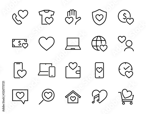  The set of icons about love contains such icons as love of music, declaration of love, heart, favorite home, Linear set. Vector on a white background. Editable stroke. 480x480