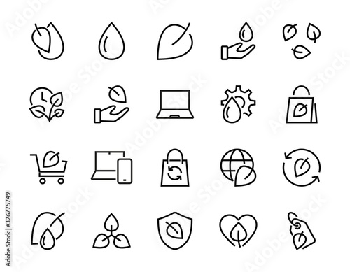 Ecology Icon Set, Vector lines, contains icons such as photosynthesis, Enviroment protection, Eco-friendly package, growth time, Editable stroke, perfect 48x48 pixels, White background