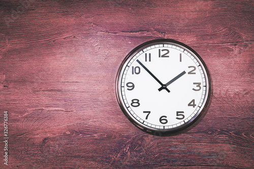 Wallpaper Mural One big plain wall clock on rusitc wooden background. Two oclock. Flat lay copy space, time management concept and opening or closing time, schedule. Daylight saving Torontodigital.ca