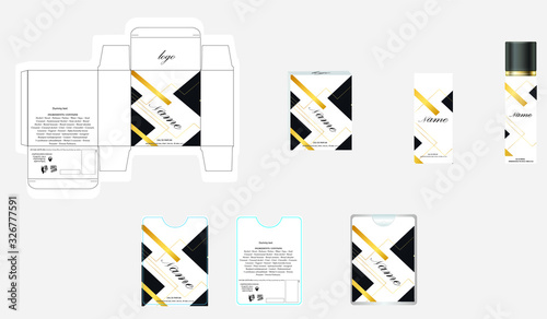 Packaging design, luxury perfume box,  pocket perfume and deo design template and mock up box. Illustration vector.