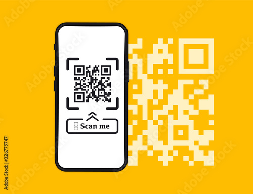 Smartphone scanning QR-code. Barcode Verification. Scanning tag, generate digital pay without money. Barcode on smartphone screen. Qr code payment, E-wallet , online shopping, cashless technology