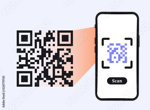 Smartphone scanning QR-code. Barcode Verification. Scanning tag, generate digital pay without money. Barcode on smartphone screen. Qr code payment, E-wallet , online shopping, cashless technology