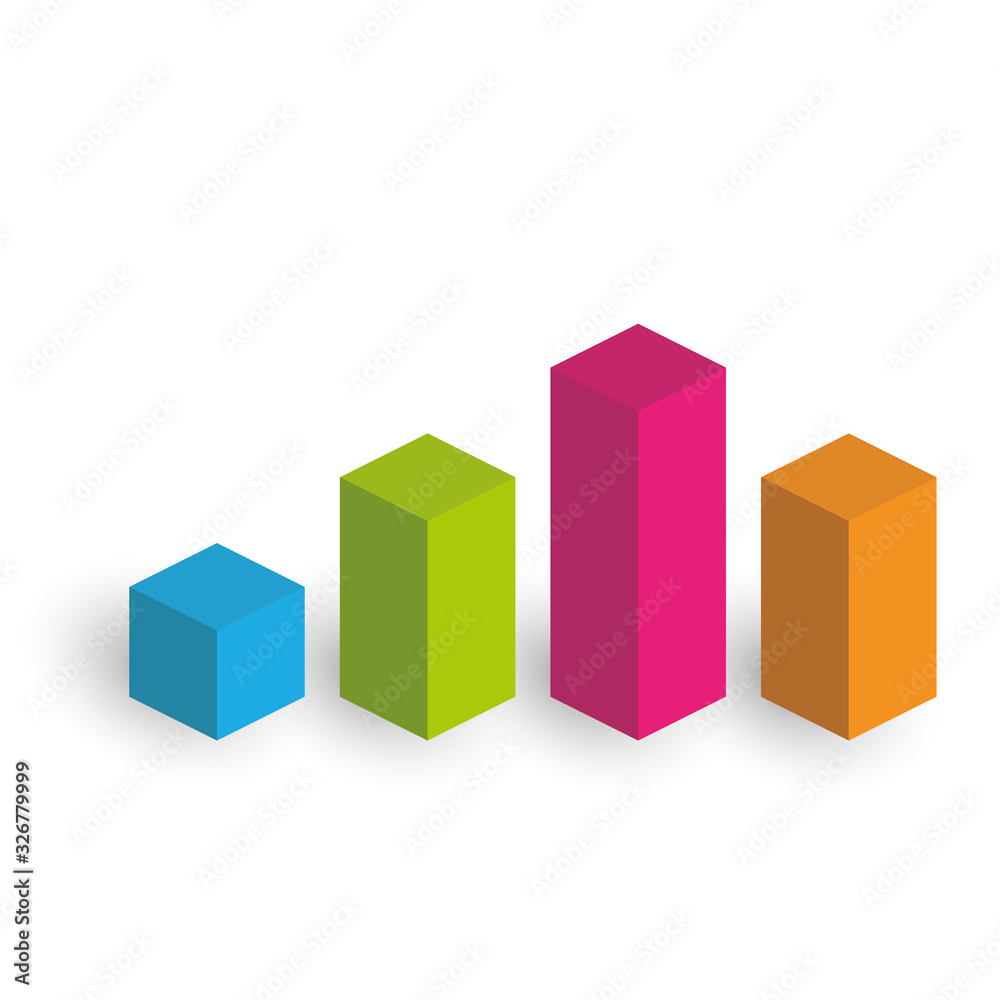 Bar chart of 4 columns. 3D isometric colorful vector graph