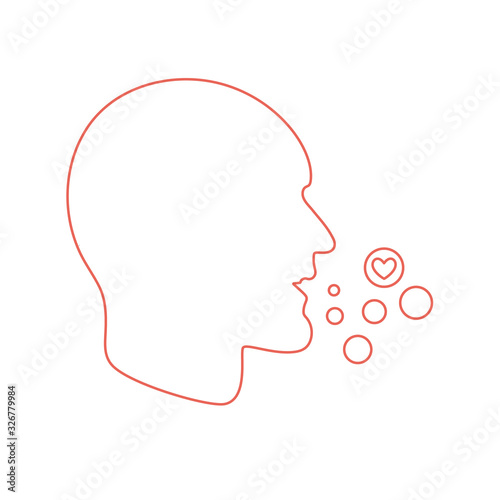 A man talking and smiling silhouette concept. Face saying pleasant love confession words. Vector Illustration.