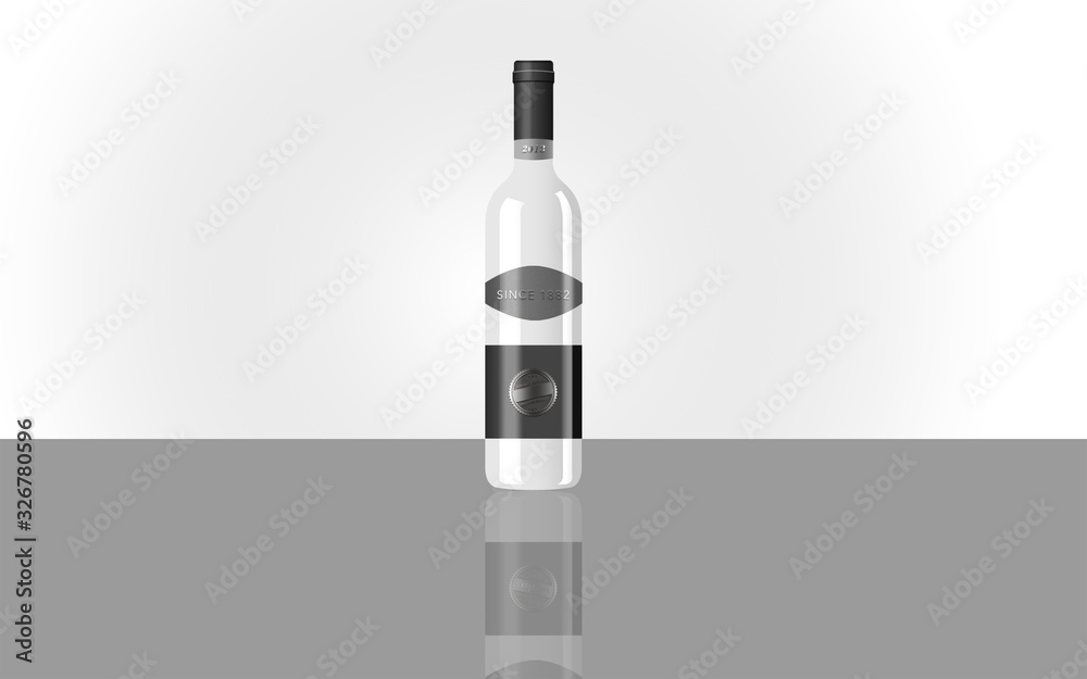 Realistic wine bottle on the floor with reflection. Solitude, solitaire. Isolated. Realistic wine bottle on the floor with reflection. Solitude, solitaire. Isolated.