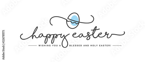 Happy Easter handwritten typography lettering text line design color egg white greeting card