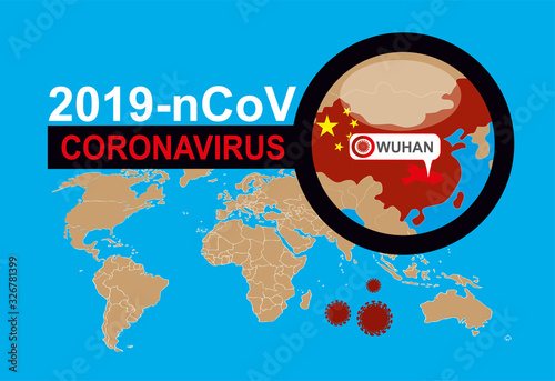 China pathogen respiratory coronavirus 2019-nCoV outbreak. 2019-nCoV. Flat world vector map with infographics. Infected countries. 2019-nCoV infographics.  Dangerous chinese ncov corona virus.