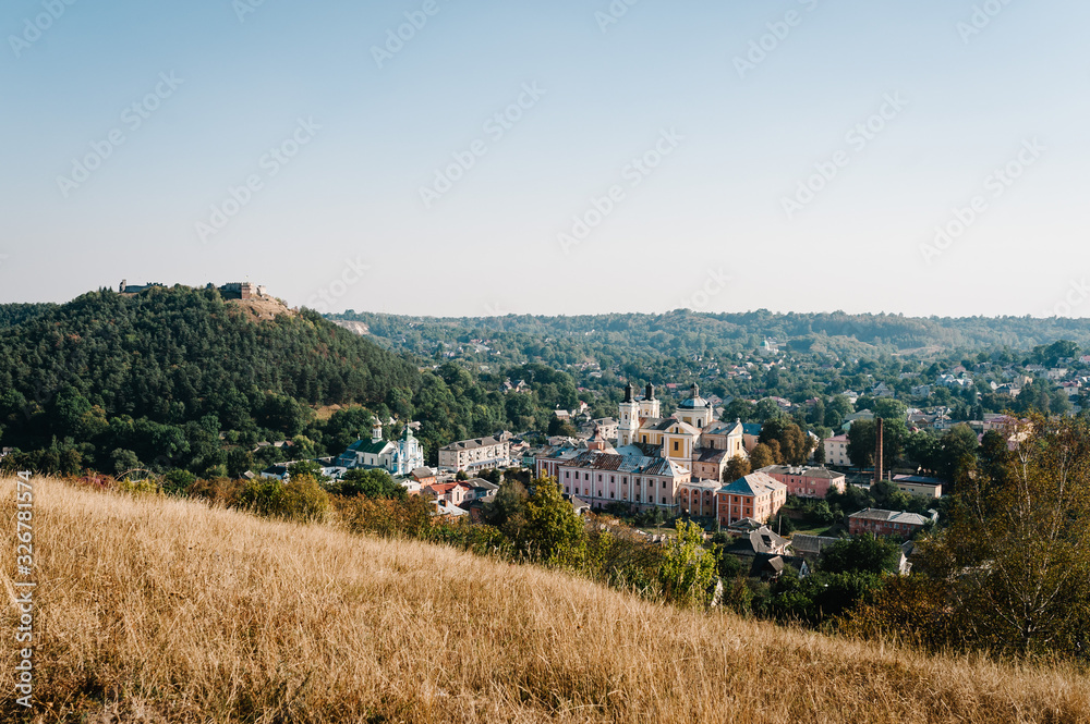 View from the mountain to the Kremenets castle and the city. Nature, mountains, landscape. Europe. View from the mountain to the Kremenets castle and the city. Nature, mountains, landscape. Europe.