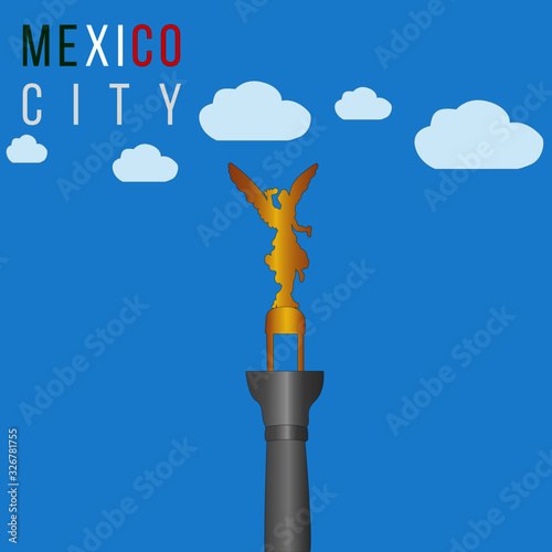 Mexico City, Angel de la Independencia con fondo azul y nubes