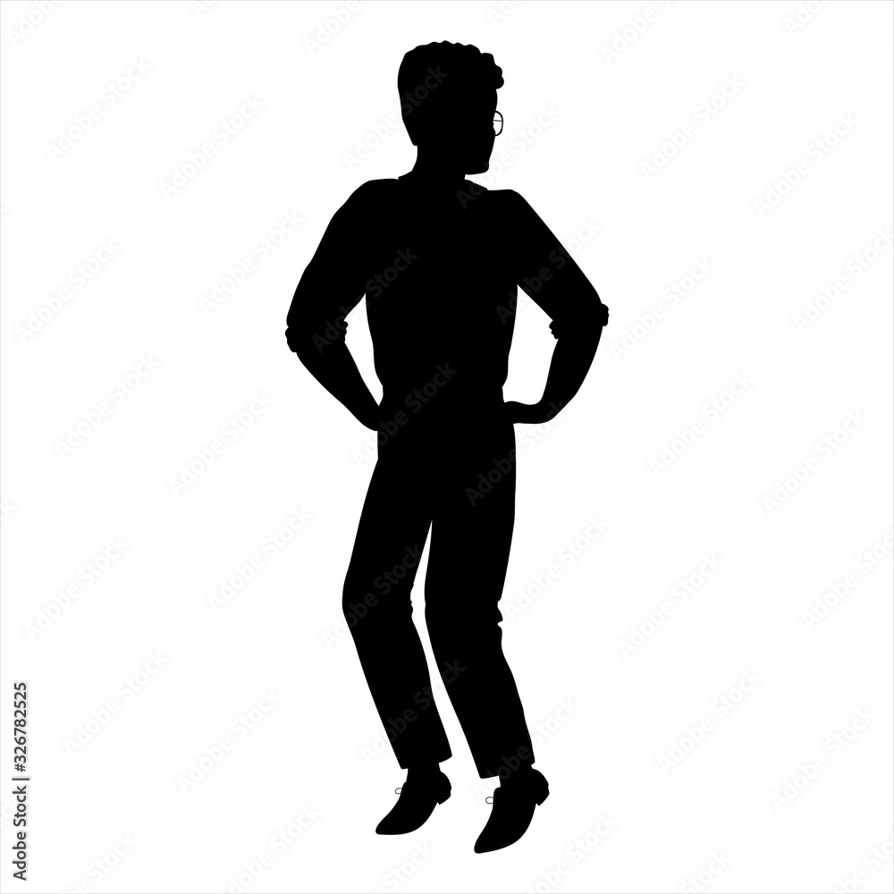 Vector Illustration of man silhouette in the style of the 1920s in charleston or lindy-hop dance pose. Isolated hand-drawn character on a white background Vector Illustration of man silhouette in the style of the 1920s in charleston or lindy-hop dance pose. Isolated hand-drawn character on a white background