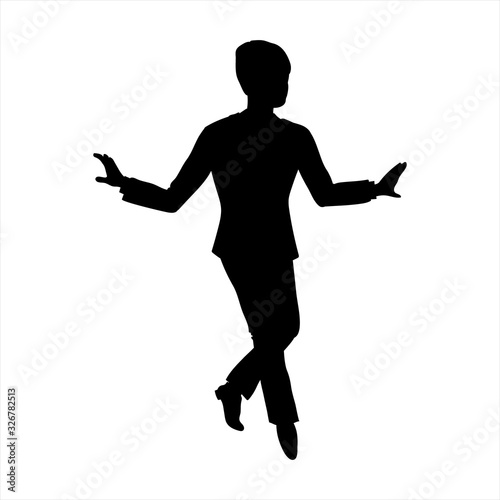 Vector Illustration of man silhouette in the style of the 1920s in charleston or  lindy-hop dance pose. Isolated hand-drawn character on a white background