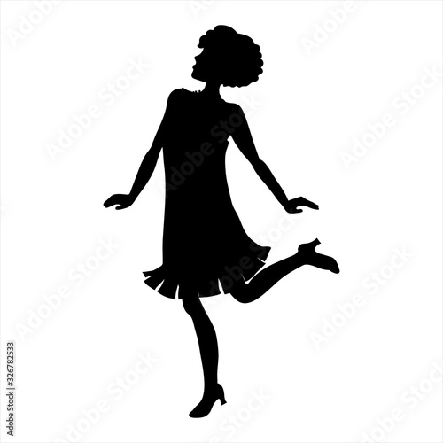 Vector Illustration of woman silhouette in the style of the 1920s in charleston or  lindy-hop dance pose. Isolated hand-drawn character on a white background