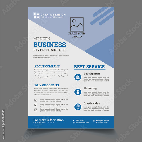 Business brochure flyer design a4 template. Brochure cover design layout set for business and construction. Abstract geometry whith colored cityscape vector illustration on background. Good for annual