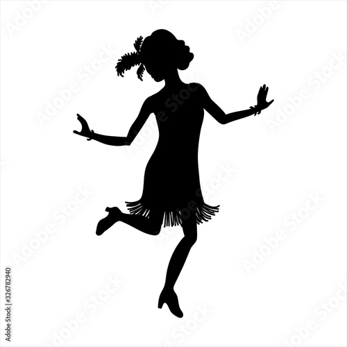 Vector Illustration of woman silhouette in the style of the 1920s in charleston or  lindy-hop dance pose. Isolated hand-drawn character on a white background