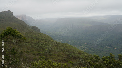 Landscape with fog in a valley of the Chapada Diamantina national park in Bahia  Brazil.