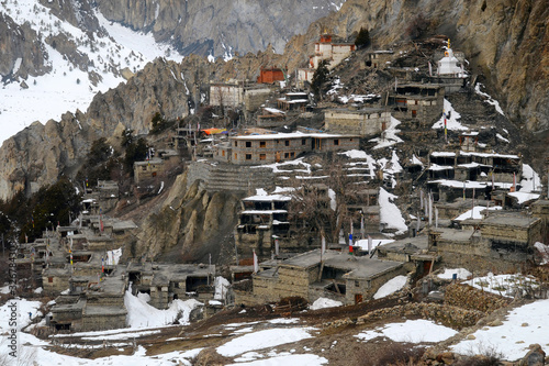 Annapurna Circuit track. View at Buddhist monastery (gompa) in Braka village. photo